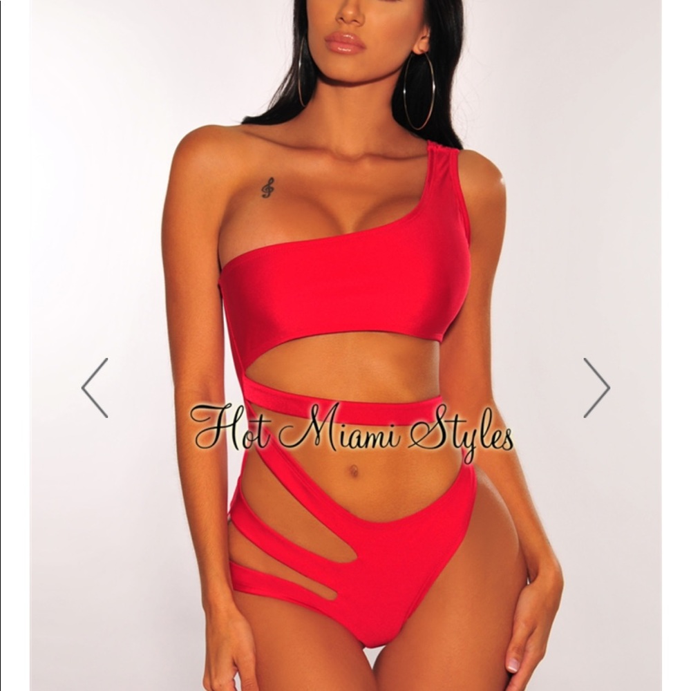 Hot Miami Styles red strappy one piece swimsuit